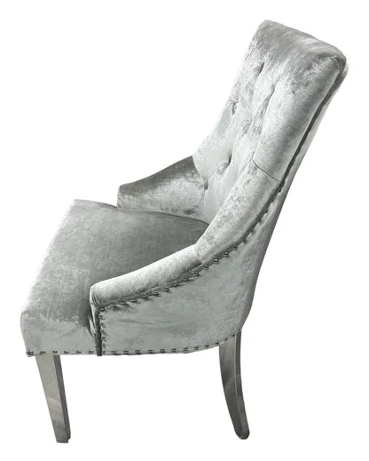 Jessica Silver Grey Chair (Ring Knocker/Chrome Legs)