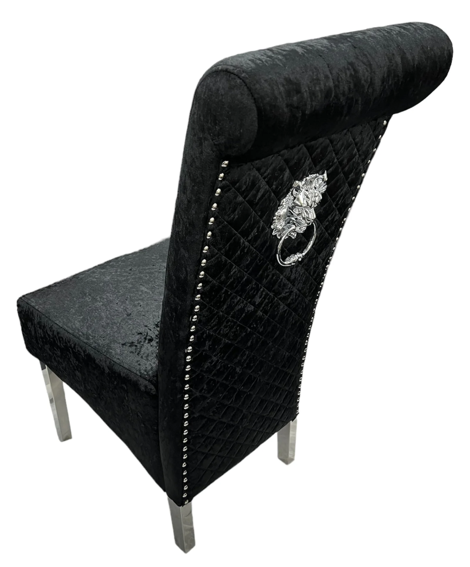 Lucy 01 Crushed Black Chair (Lion Knocker/Chrome Legs)