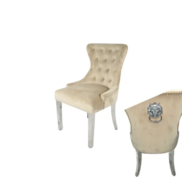 Chelsea 01 Cream Chair (Lion Knocker/Chrome Legs)