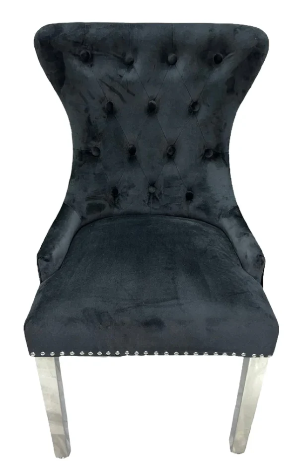 Chelsea Black Chair (Ring Knocker/Chrome Legs) - Image 2