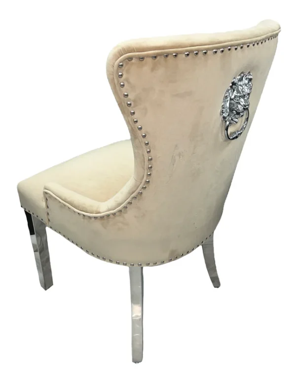 Chelsea 01 Cream Chair (Lion Knocker/Chrome Legs) - Image 2