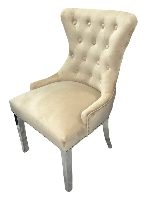 Chelsea 01 Cream Chair (Lion Knocker/Chrome Legs) - Image 4