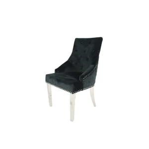 Roma Black Chair (Lion Knocker/Chrome Legs)