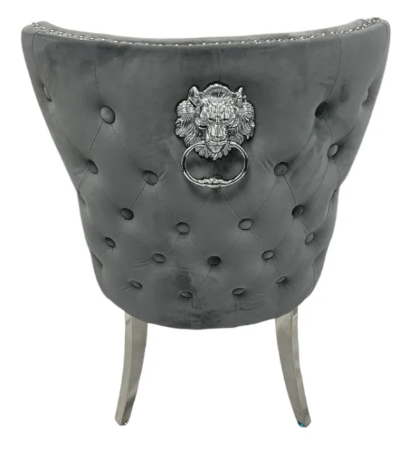 Lewis 01 Plush Dark Grey Chair (Lion Knocker/Chrome Legs) - Image 3