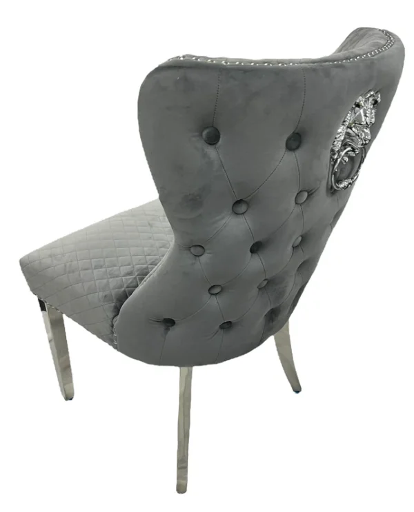 Lewis 01 Plush Dark Grey Chair (Lion Knocker/Chrome Legs) - Image 4