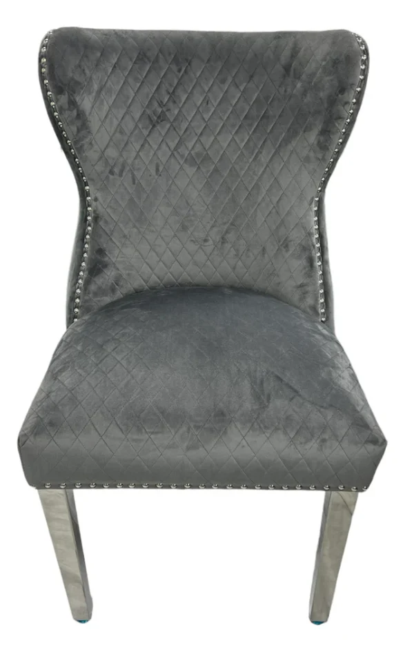 Lewis 01 Plush Dark Grey Chair (Lion Knocker/Chrome Legs) - Image 2