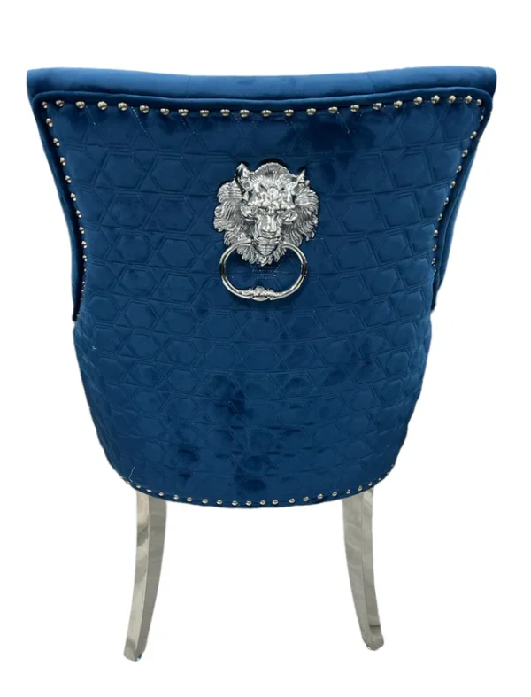 Roma Blue Chair (Lion Knocker/Chrome Legs) - Image 3