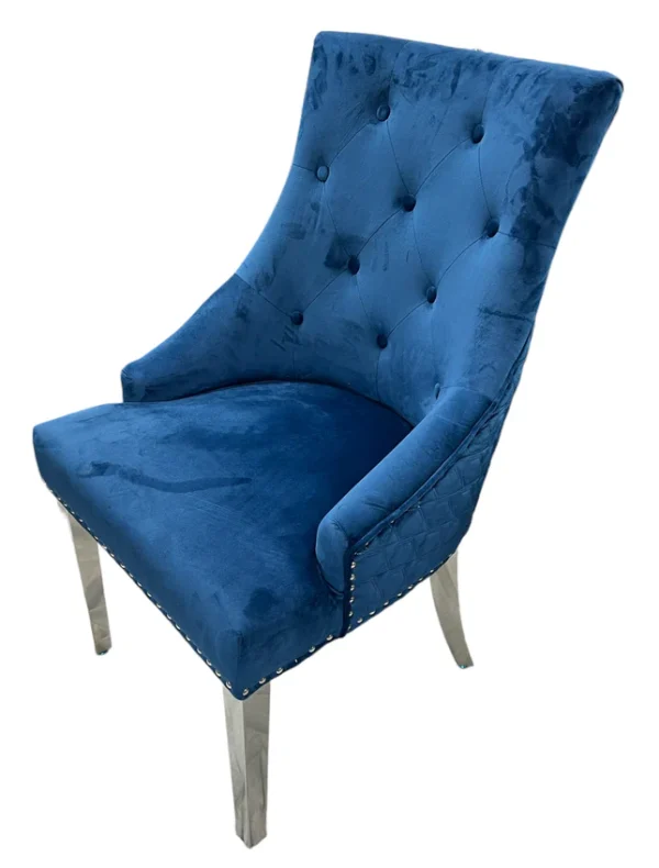 Roma Blue Chair (Lion Knocker/Chrome Legs) - Image 2