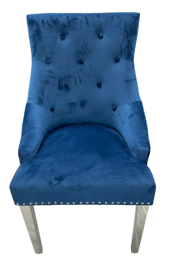 Roma Blue Chair (Lion Knocker/Chrome Legs) - Image 4