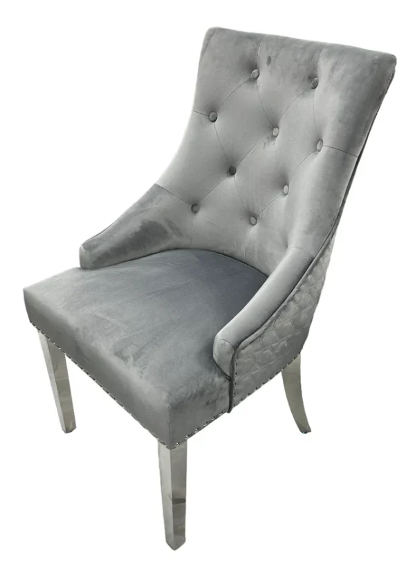 Roma Dark Grey Chair (Lion Knocker/Chrome Legs) - Image 3
