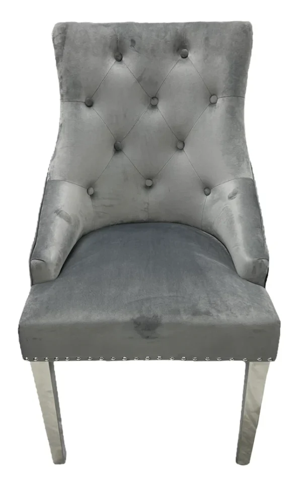 Roma Dark Grey Chair (Lion Knocker/Chrome Legs) - Image 2