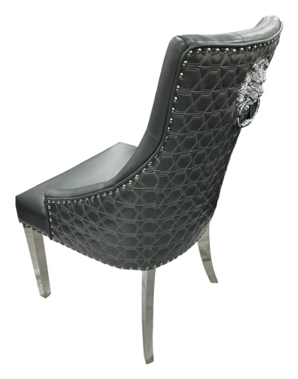 Roma PU Dark Grey Chair (Lion Knocker/Chrome Legs) - Image 3