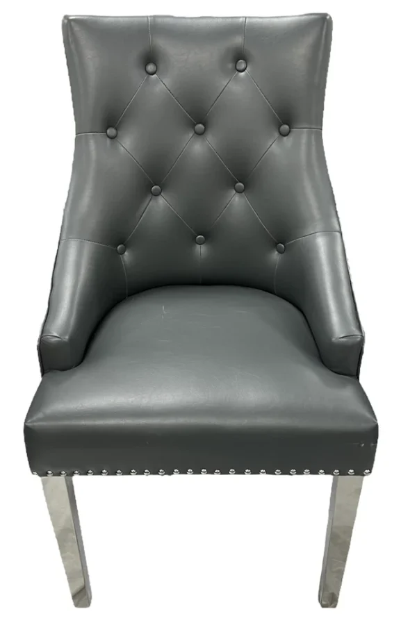 Roma PU Dark Grey Chair (Lion Knocker/Chrome Legs) - Image 2