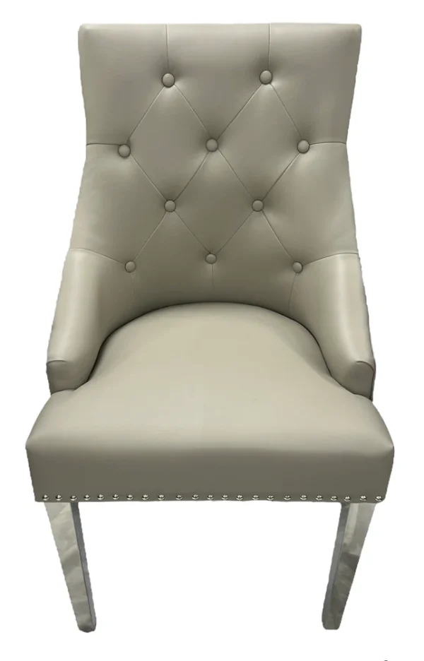 Roma PU Light Grey Chair (Ring Knocker/Chrome Legs) - Image 2