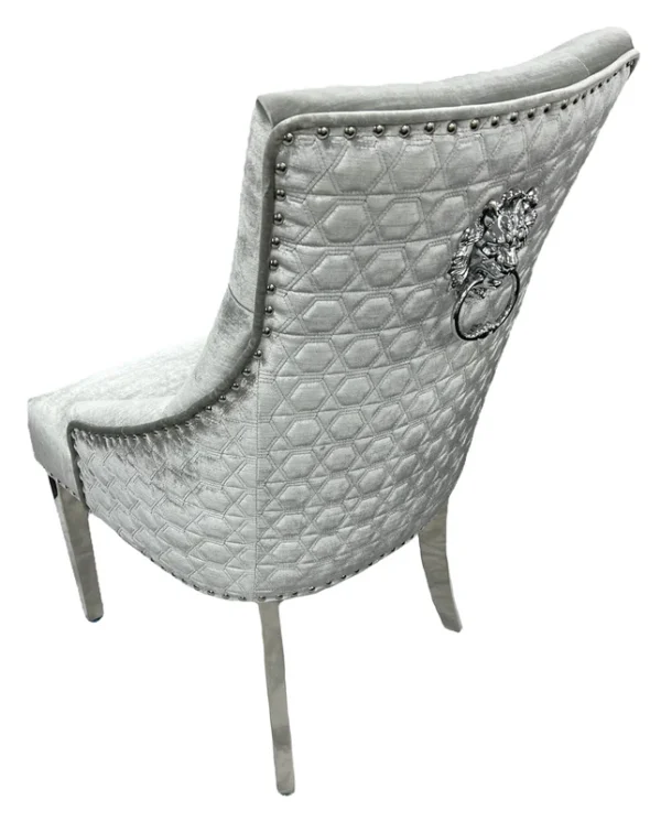 Roma Silver Grey Chair (Lion Knocker/Chrome Legs) - Image 4