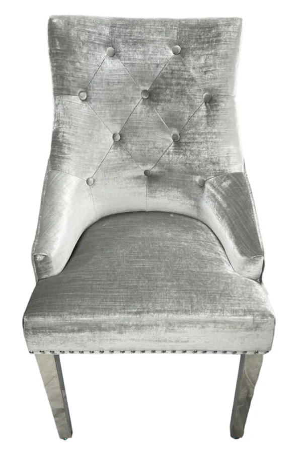Roma Silver Grey Chair (Lion Knocker/Chrome Legs) - Image 2
